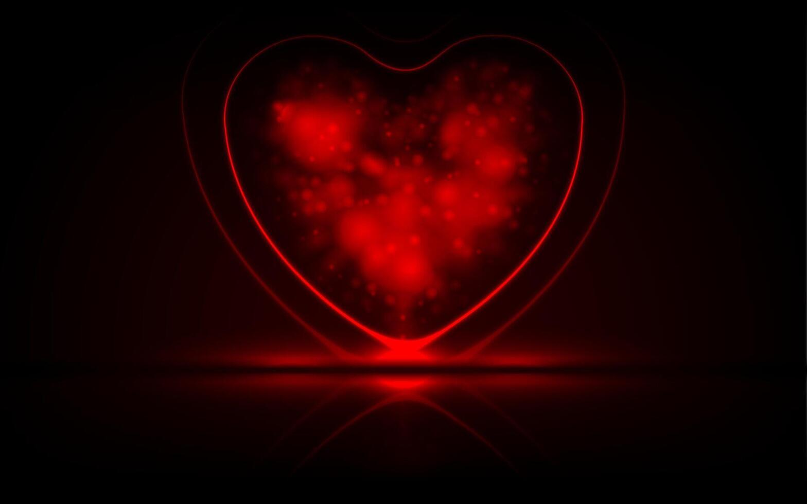 neon brillante rosso cuore con raggiante luci astratto sfondo vettore