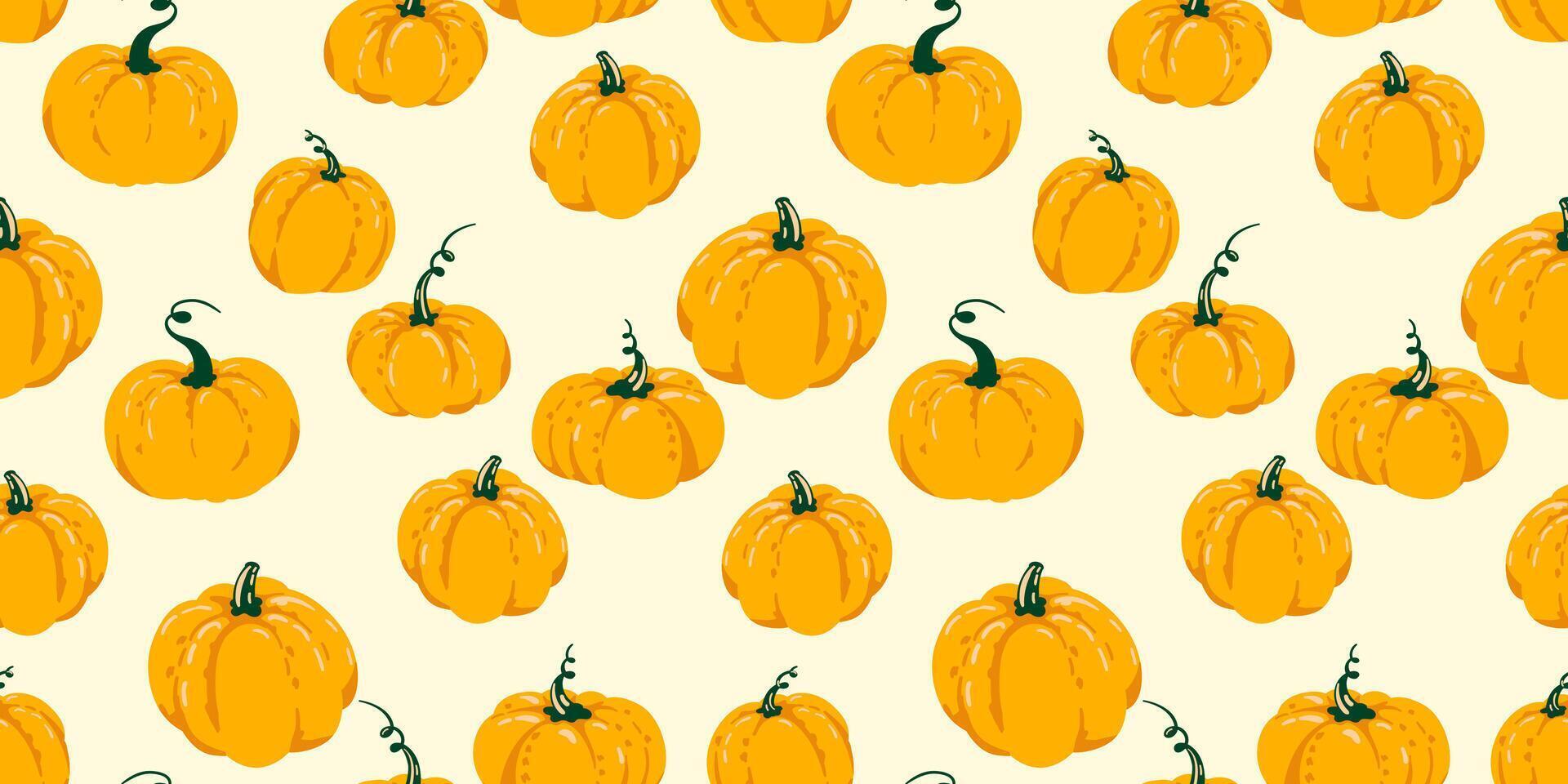 vettore mano disegnato schizzo carino autunno zucche senza soluzione di continuità modello. creativo stilizzato zucca giallo stampa. Perfetto per autunno, ringraziamento, Halloween, vacanze. modello per design