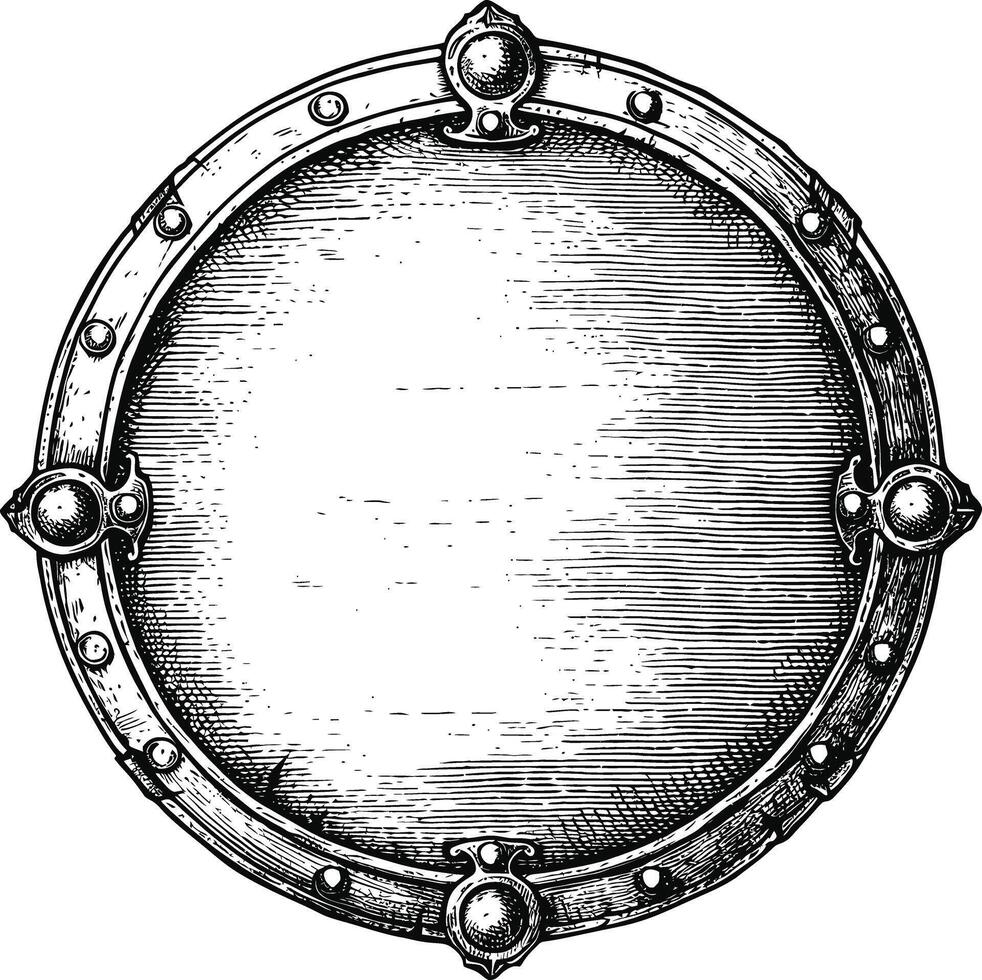 ai generato cerchio forma scudo elemento con vecchio incisione stile vettore