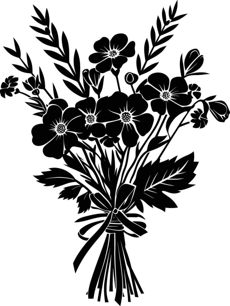 ai generato silhouette primavera fiore mazzo legato con nastro nero colore solo vettore