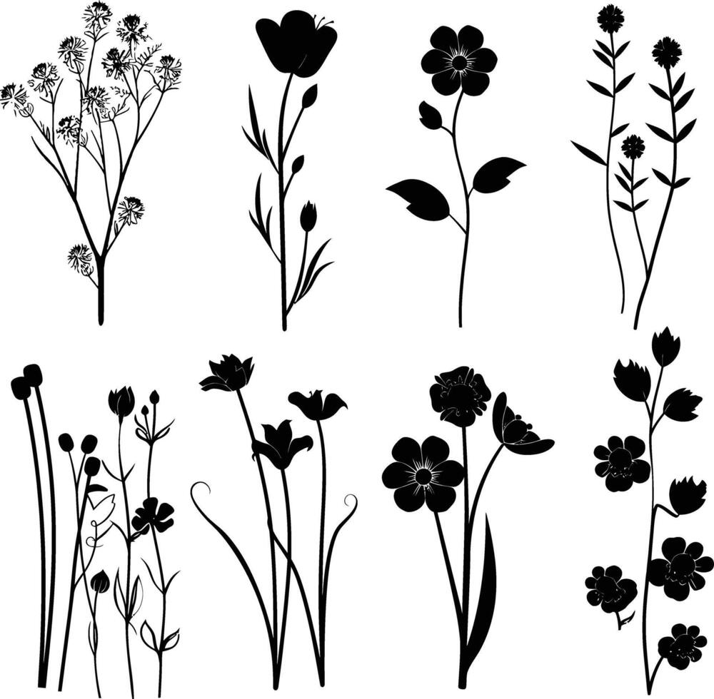 ai generato silhouette primavera fiore collezione nero colore solo vettore