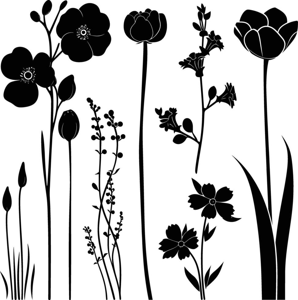 ai generato silhouette primavera fiore collezione nero colore solo vettore