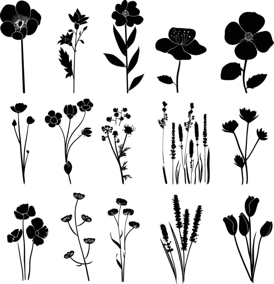 ai generato silhouette primavera fiore collezione nero colore solo vettore