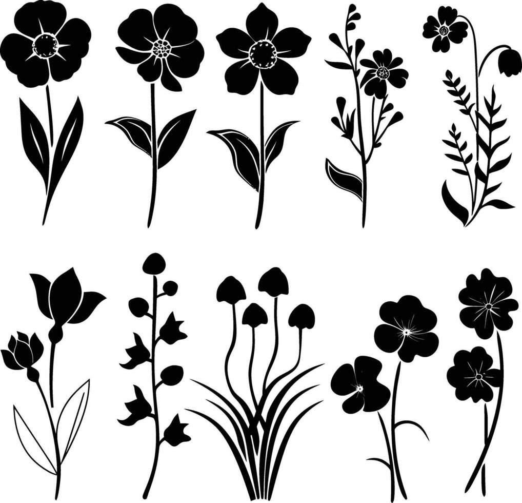 ai generato silhouette primavera fiore collezione nero colore solo vettore
