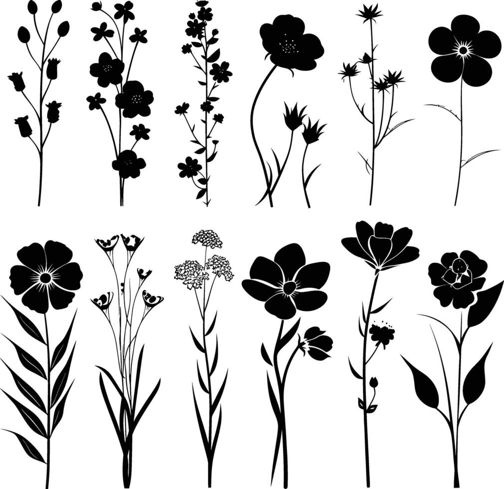 ai generato silhouette primavera fiore collezione nero colore solo vettore