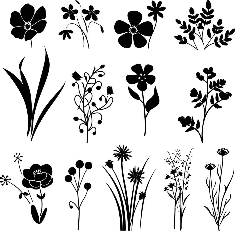 ai generato silhouette primavera fiore collezione nero colore solo vettore