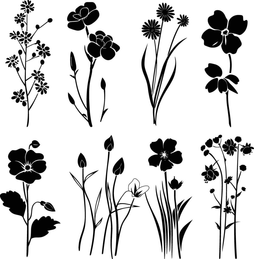 ai generato silhouette primavera fiore collezione nero colore solo vettore