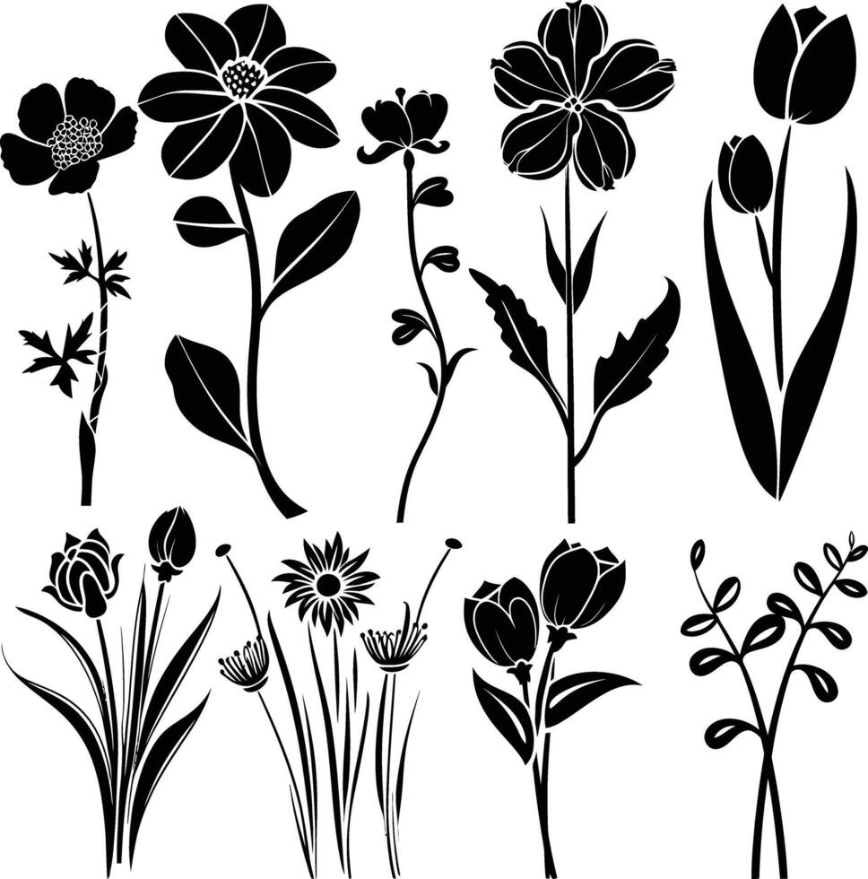 ai generato silhouette primavera fiore collezione nero colore solo vettore