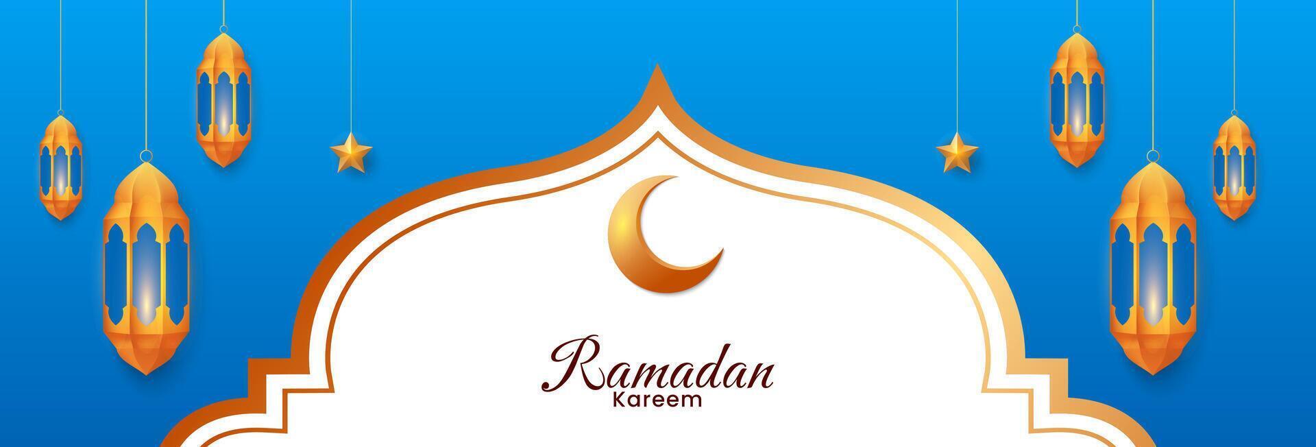 islamico Ramadan kareem sfondo design con d'oro Luna e lanterna ornamento. vettore illustrazione