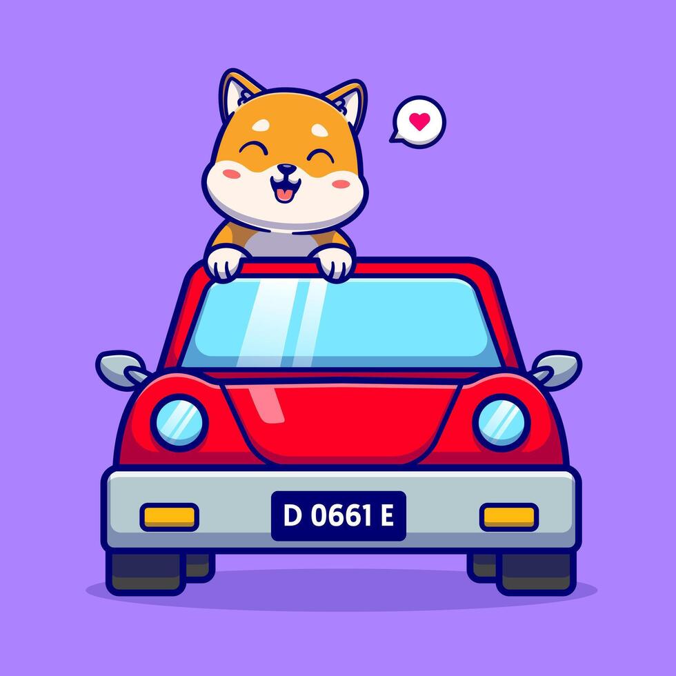 carino shiba inu guida auto cartone animato vettore icona illustrazione. animale mezzi di trasporto icona concetto isolato premio vettore. piatto cartone animato stile