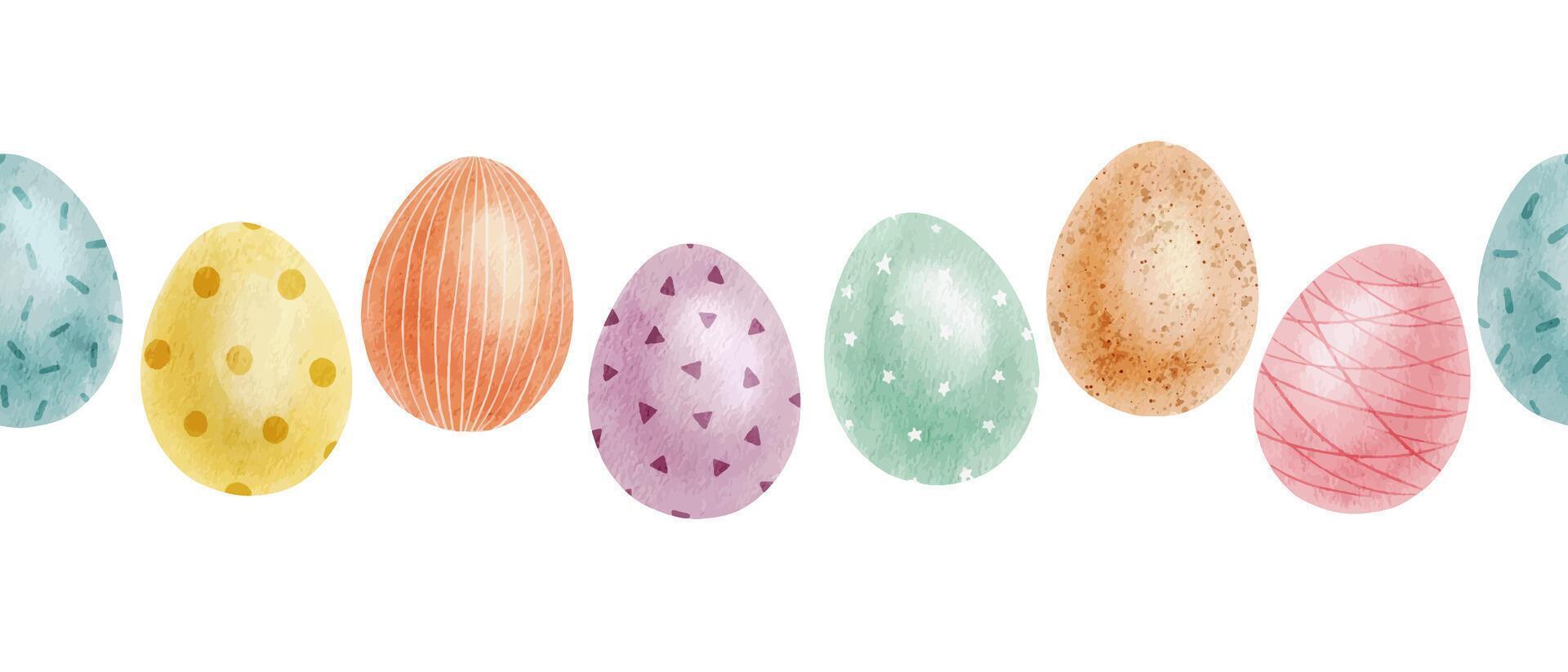 carino colorato Pasqua uova. senza soluzione di continuità confine di con Pasqua uova con pastello colori. isolato acquerello illustrazione. modello per Pasqua carte, copertine, manifesti e inviti. vettore