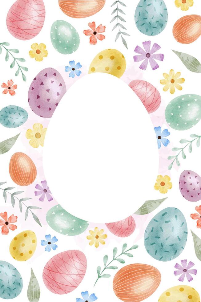 telaio di carino colorato Pasqua uova. pasquale concetto con Pasqua uova con pastello colori. isolato acquerello illustrazione. design per Pasqua carte, copertine, manifesti e inviti. vettore