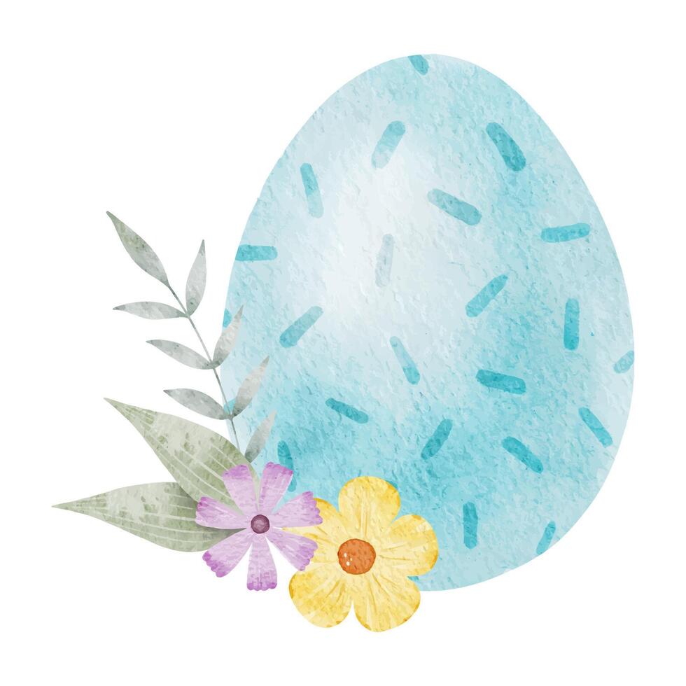 blu Pasqua uovo, fiori e le foglie. pasquale concetto con Pasqua uova con pastello colori. isolato acquerello illustrazione. modello per Pasqua carte, copertine, manifesti e inviti. vettore