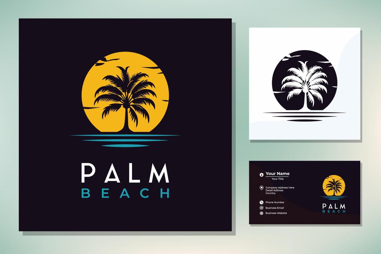 sagoma della spiaggia della palma per il design del logo del viaggio delle vacanze del ristorante dell'hotel vettore