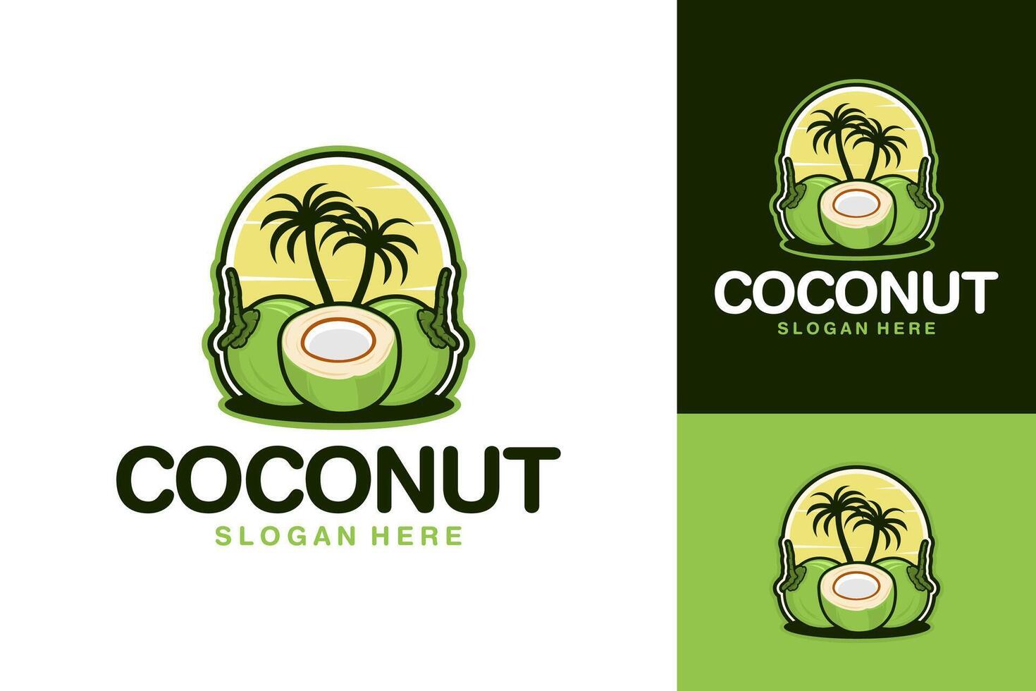 Noce di cocco fresco frutta illustrazione logo design vettore