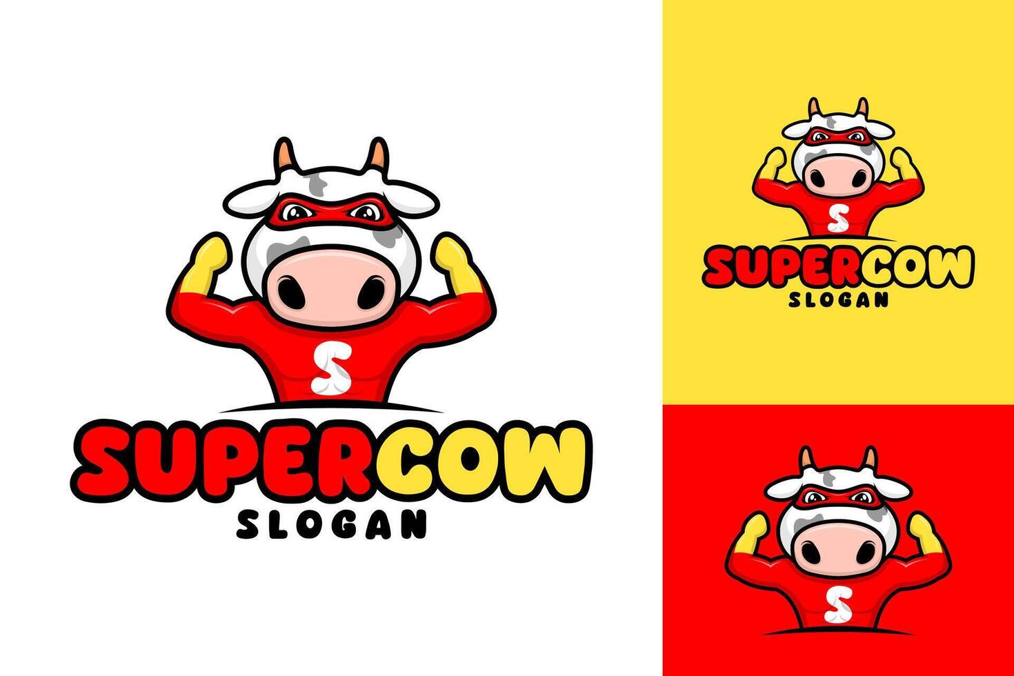 portafortuna cartone animato super mucca logo design vettore