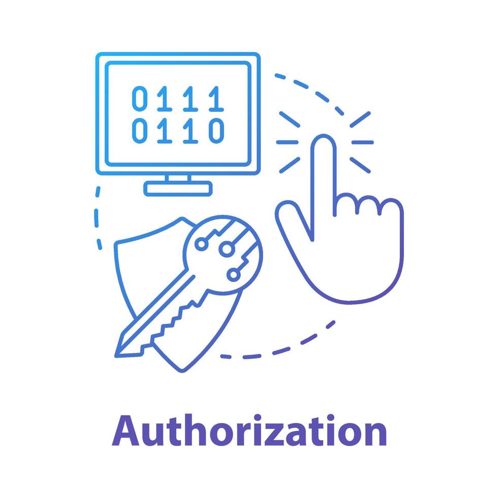 icona del concetto di autorizzazione. illustrazione della linea sottile di idea di sviluppo software. programmazione di dispositivi mobili. crittografia dei dati. tutela della privacy personale. disegno vettoriale isolato contorno