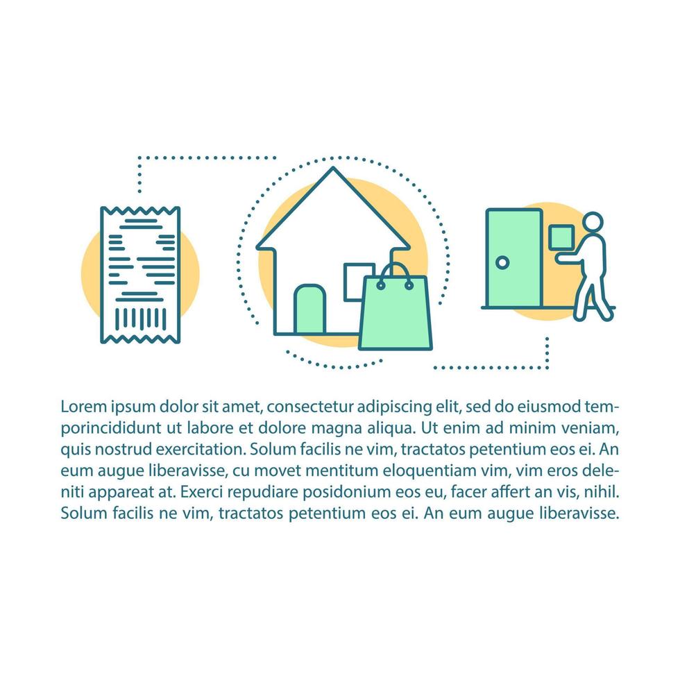 modello di vettore della pagina dell'articolo del servizio di shopping personale. consegna. brochure, rivista, elemento di design opuscolo con icone lineari e caselle di testo. disegno di stampa. illustrazioni concettuali con spazio di testo