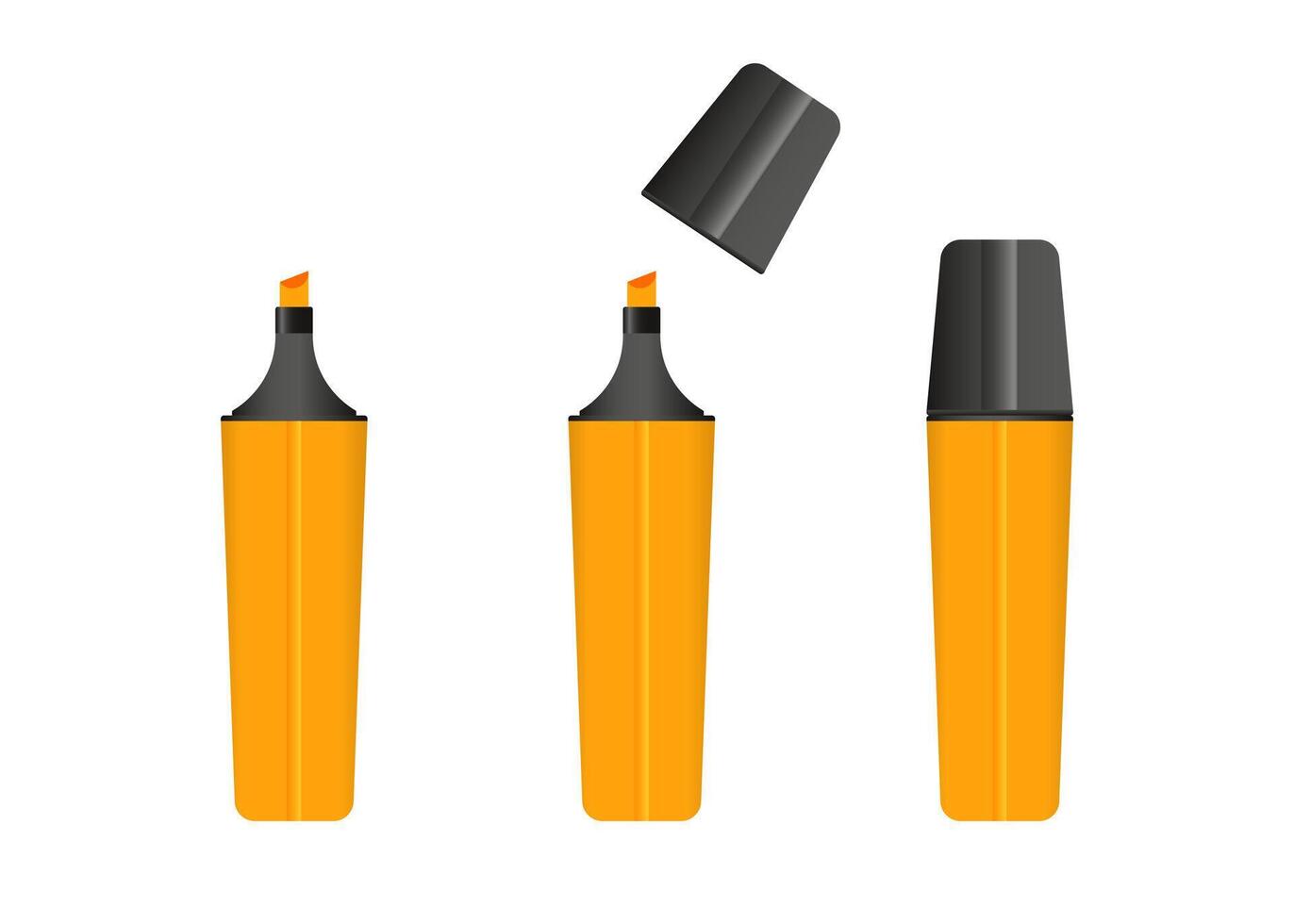 arancia evidenziatore pennarello, 3 versioni di marcatore nel arancia colore. vettore