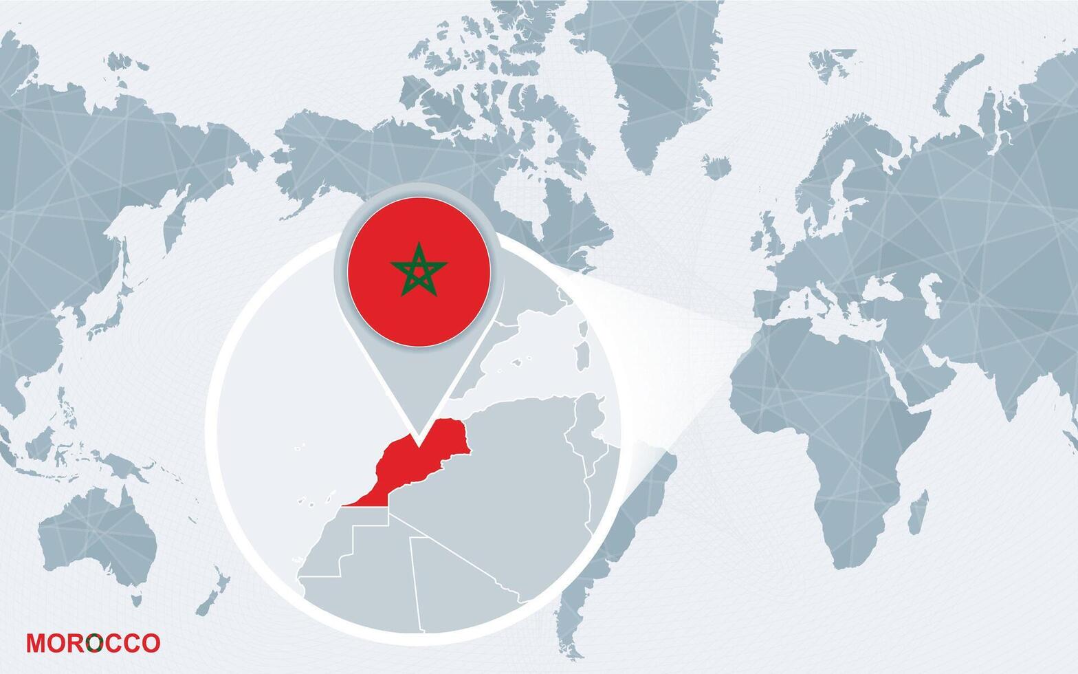 mondo carta geografica centrato su America con ingrandita Marocco. vettore