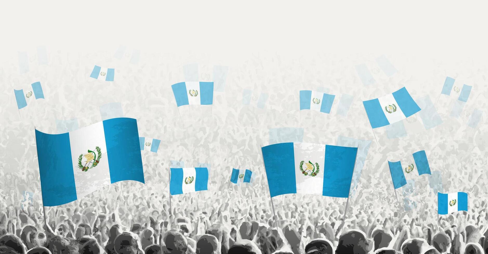 astratto folla con bandiera di Guatemala. popoli protesta, rivoluzione, sciopero e dimostrazione con bandiera di Guatemala. vettore
