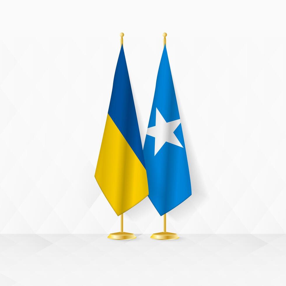 Ucraina e Somalia bandiere su bandiera In piedi, illustrazione per diplomazia e altro incontro fra Ucraina e Somalia. vettore