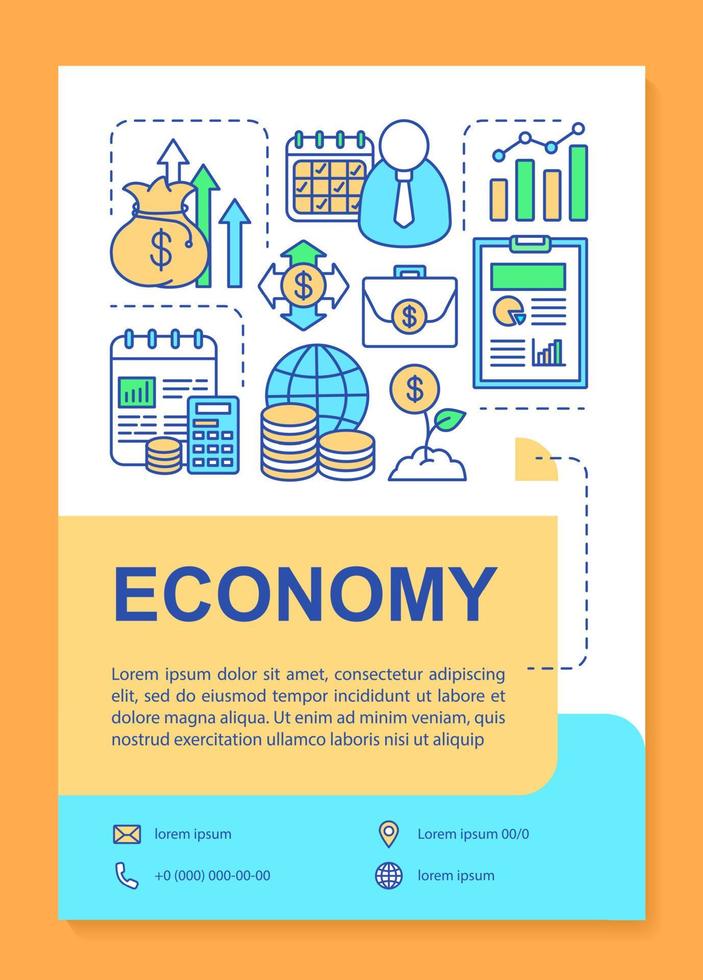 layout del modello di brochure economica. gestione finanziaria. volantino, opuscolo, stampa di volantini con illustrazioni lineari. layout di pagine vettoriali per riviste, relazioni annuali, manifesti pubblicitari