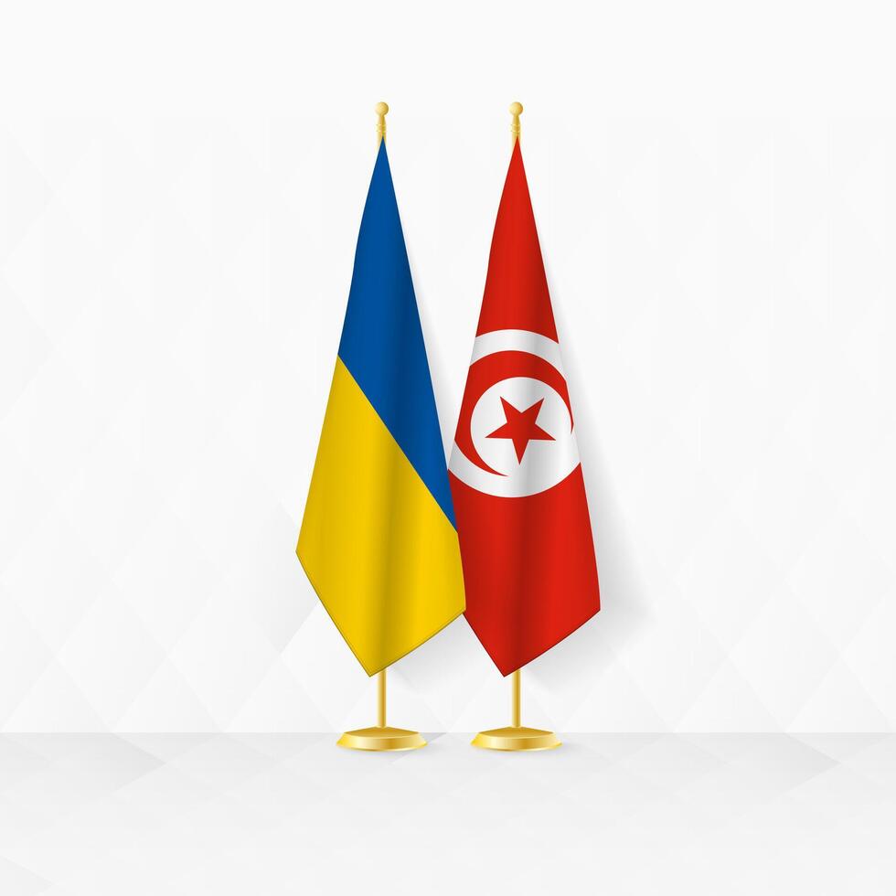 Ucraina e tunisia bandiere su bandiera In piedi, illustrazione per diplomazia e altro incontro fra Ucraina e tunisia. vettore