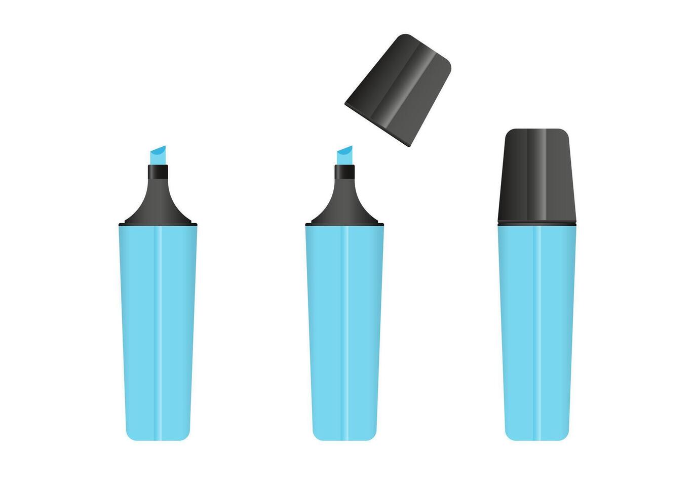 blu evidenziatore pennarello, 3 versioni di marcatore nel blu colore. vettore