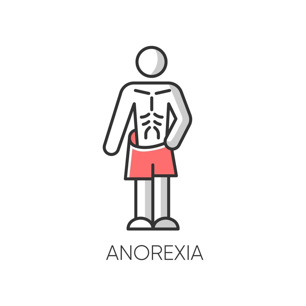 icona del colore dell'anoressia. disordine alimentare. massa corporea sottopeso. ansia e depressione. persona magra e magra. perdita di peso malsana. salute mentale. psicologia clinica. illustrazione vettoriale isolato