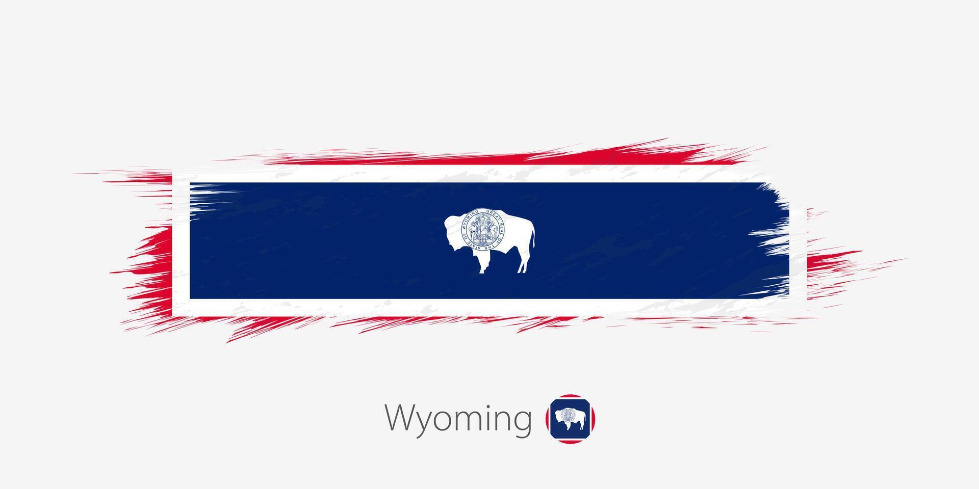 bandiera di Wyoming noi stato, grunge astratto spazzola ictus su grigio sfondo. vettore
