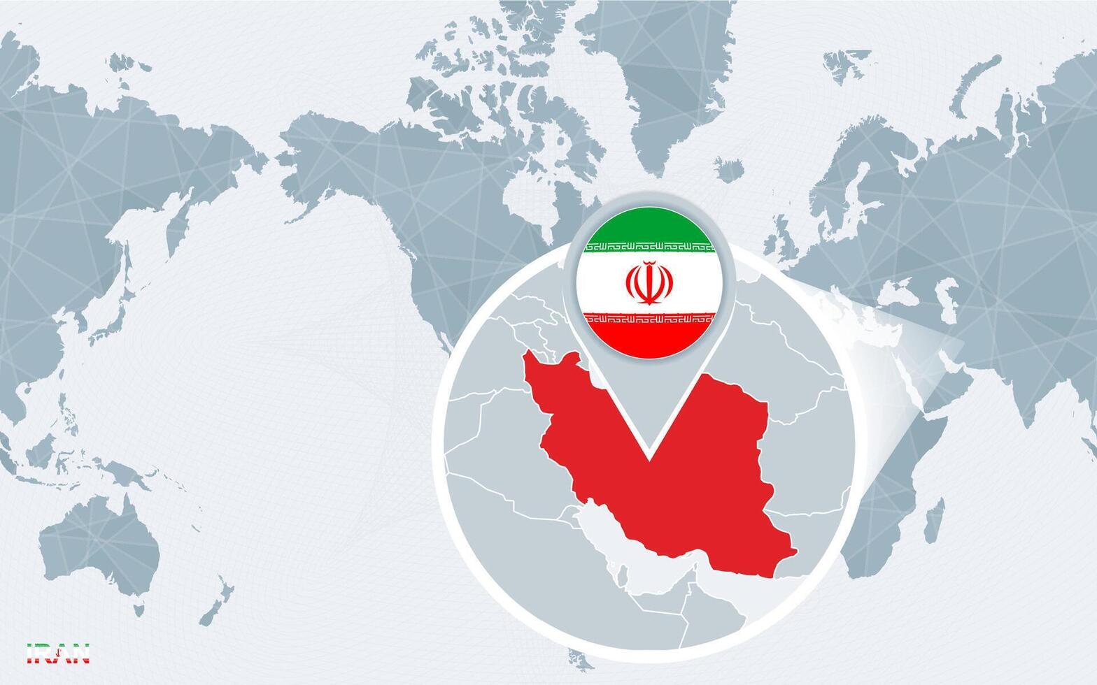 mondo carta geografica centrato su America con ingrandita iran. vettore