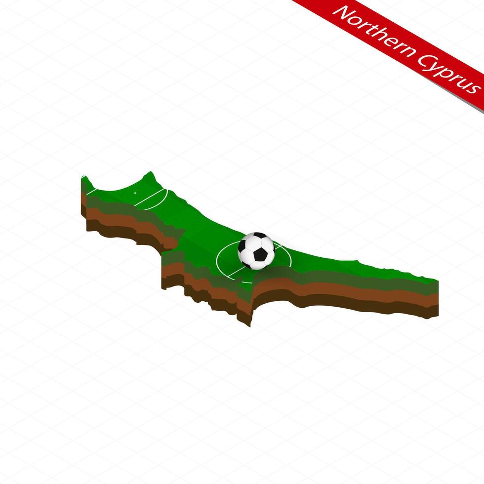 isometrico carta geografica di settentrionale Cipro con calcio campo. calcio palla nel centro di calcio intonazione. vettore