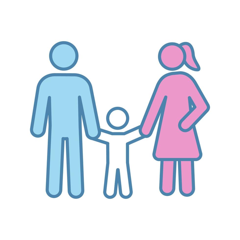 icona del colore della famiglia. donna, uomo e bambino. genitorialità positiva. assistenza all'infanzia. paternità felice. padre, madre e bambino. illustrazione vettoriale isolato