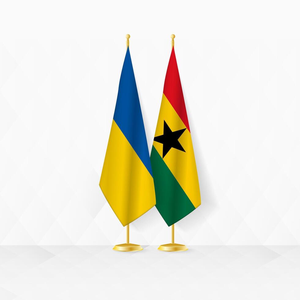 Ucraina e Ghana bandiere su bandiera In piedi, illustrazione per diplomazia e altro incontro fra Ucraina e Ghana. vettore