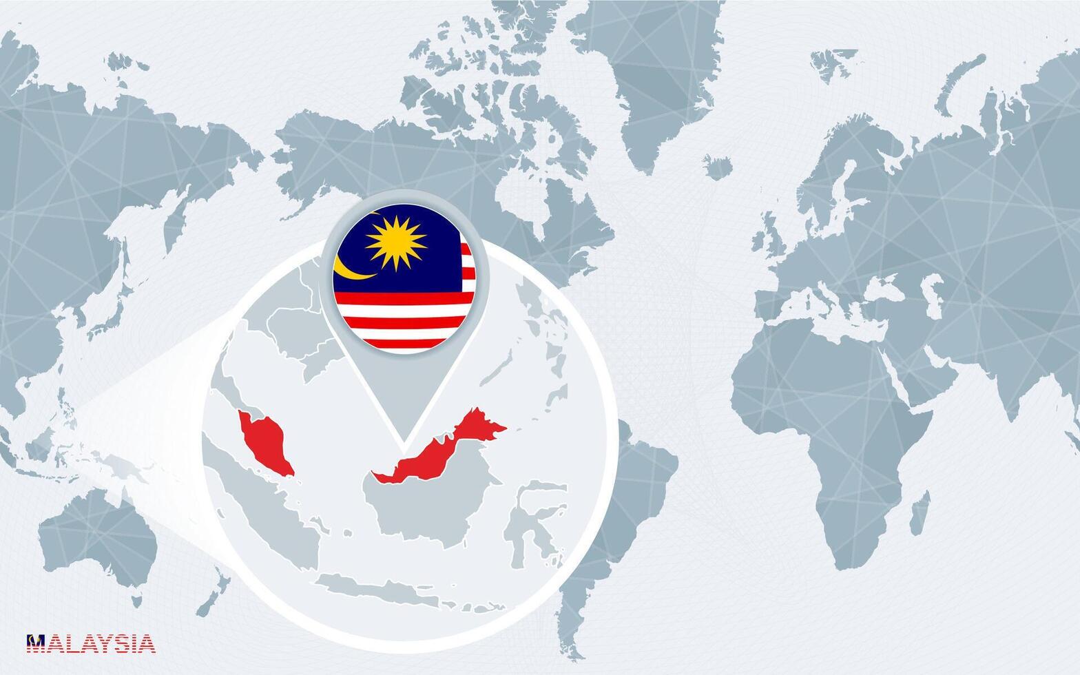 mondo carta geografica centrato su America con ingrandita Malaysia. vettore