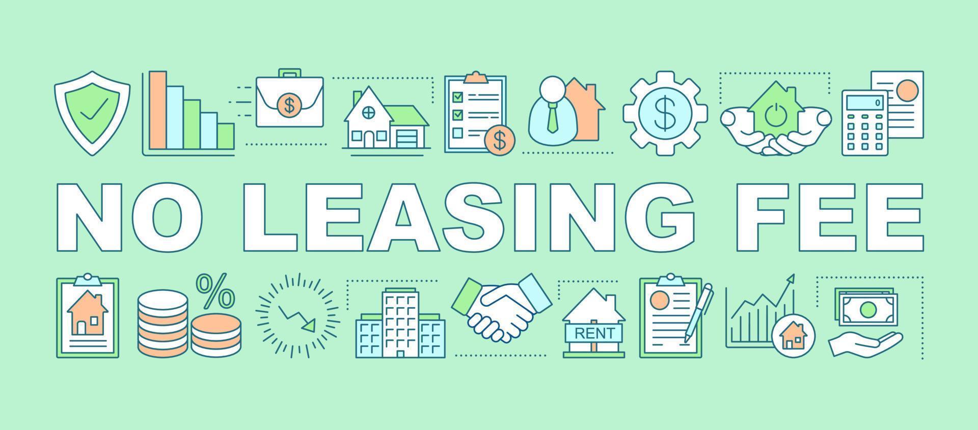 nessun banner di concetti di parola canone di leasing. accordo di affare di proprietà, contratto. presentazione del mercato immobiliare, sito web. idea di tipografia scritta isolata con icone lineari. illustrazione di contorno vettoriale