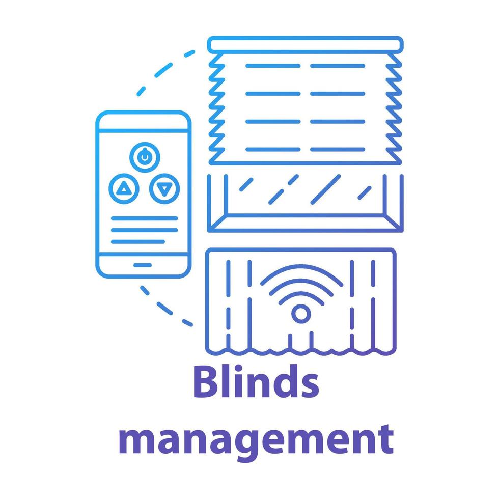 icona del concetto di sfumatura blu di gestione persiane. illustrazione di linea sottile idea di gestione della casa intelligente. tecnologia innovativa per appartamento. telecomando. disegno vettoriale isolato contorno