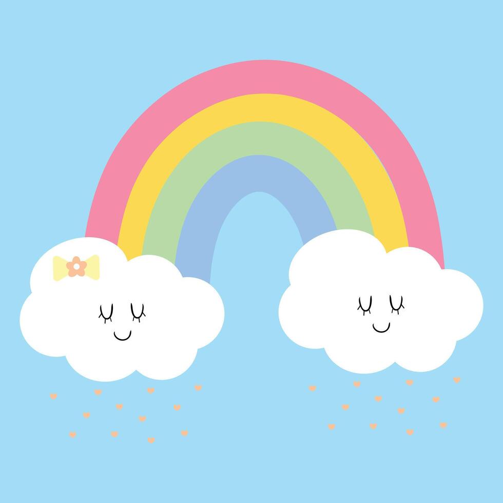 mano disegnato carino cartone animato nuvole e arcobaleno. carino cartone animato vettore