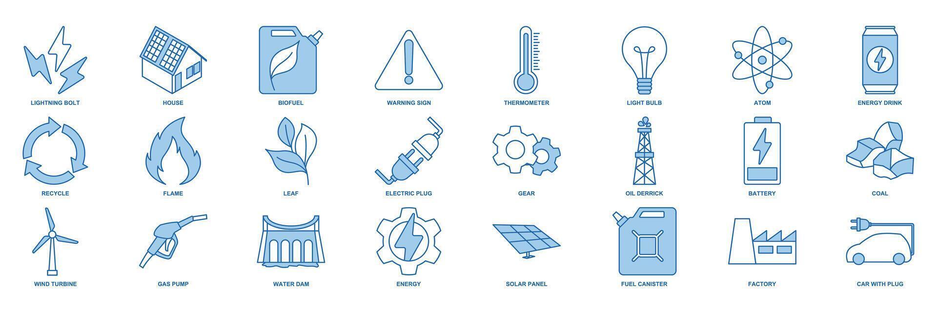 rinnovabile energia, verde tecnologia icona impostare, incluso icone come leggero lampadina, cartella, solare pannello, batteria e Di Più simboli collezione, logo isolato vettore illustrazione