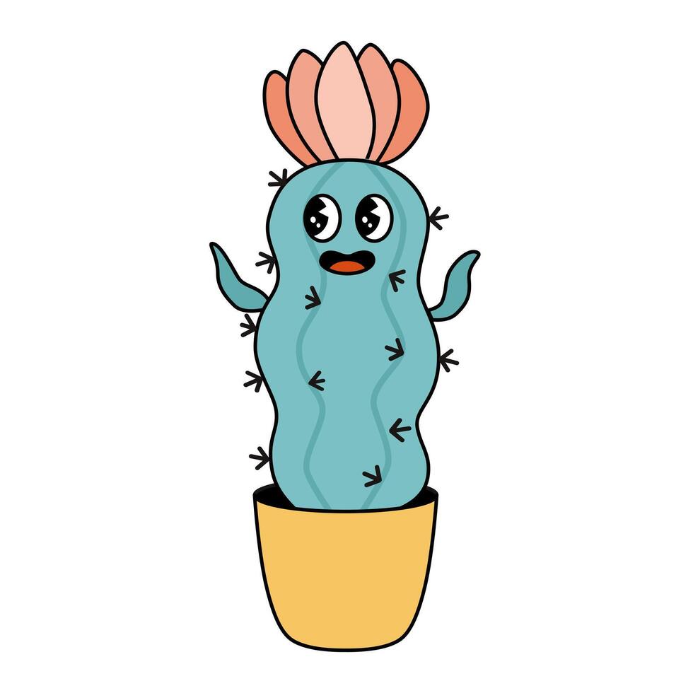 carino Groovy cactus cartone animato carattere. vettore illustrazione