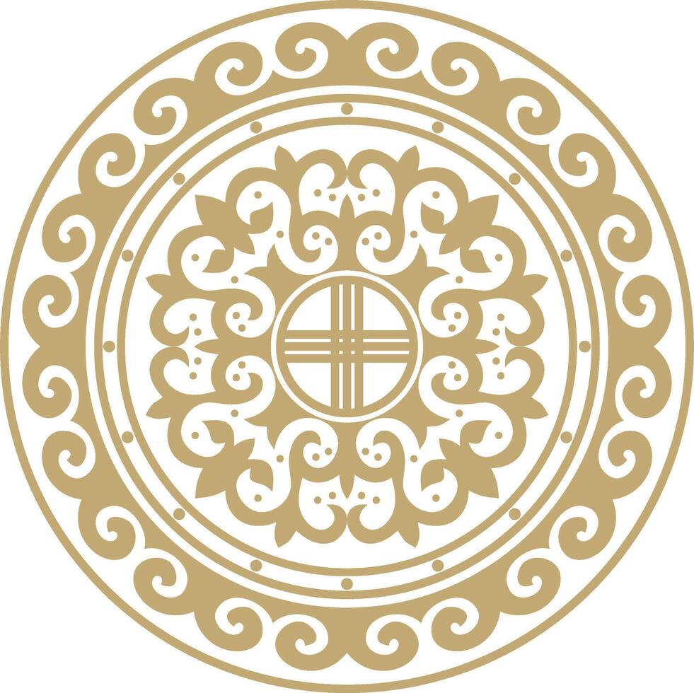 vettore d'oro il giro kazakh nazionale ornamento. etnico modello di il popoli di il grande steppa, mongoli, kirghiso, calmucchi, .buryats. cerchio, telaio confine