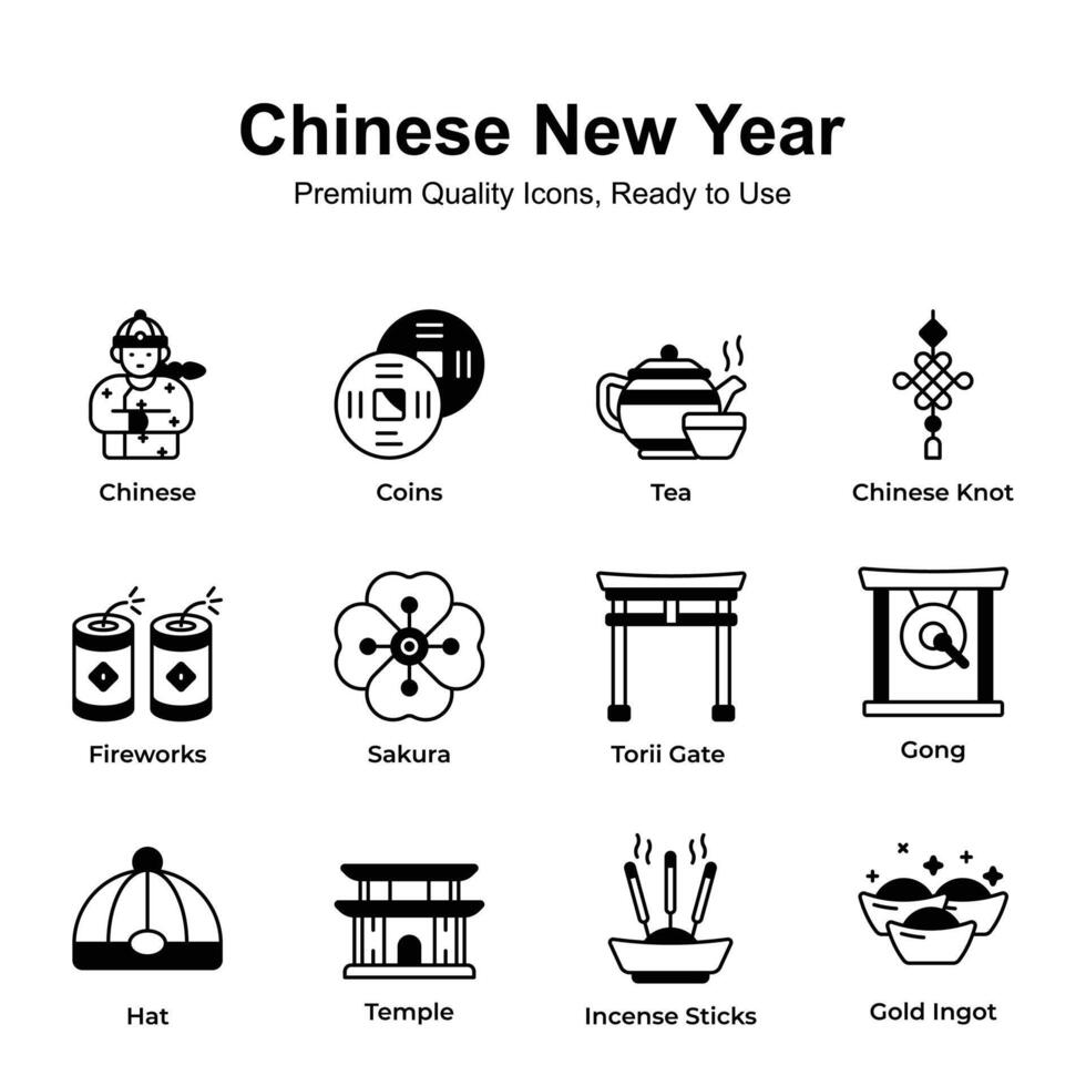 Cinese nuovo anno icone impostato isolato su bianca sfondo vettore