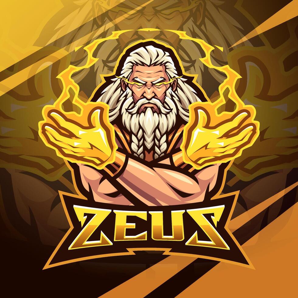 zeus esport mascotte logo design vettore