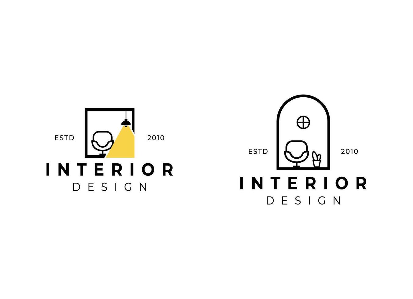 interno minimalista camera, galleria mobilia logo design vettore