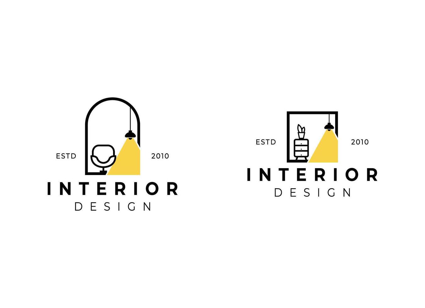 interno minimalista camera, galleria mobilia logo design vettore