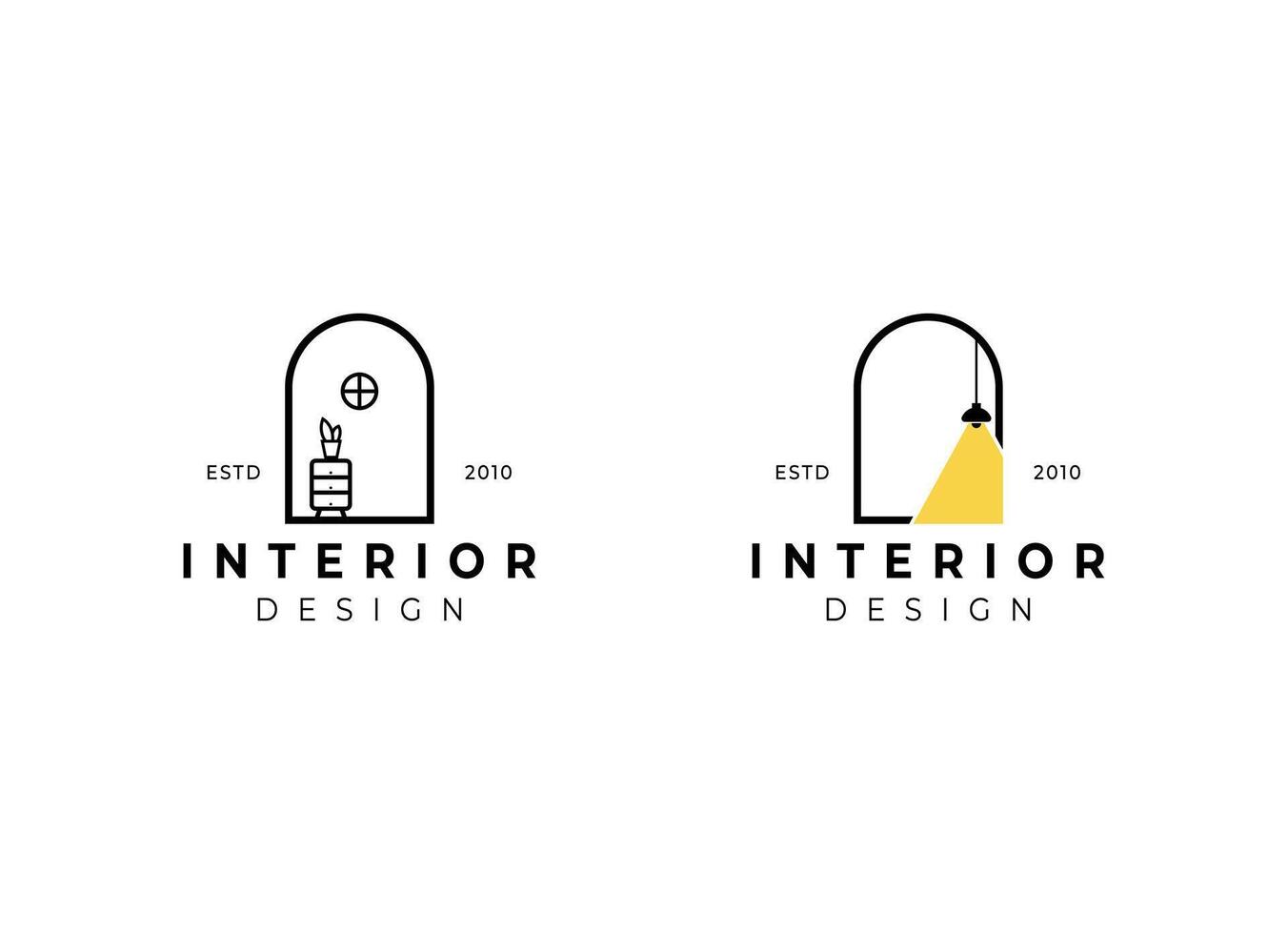 interno minimalista camera, galleria mobilia logo design vettore