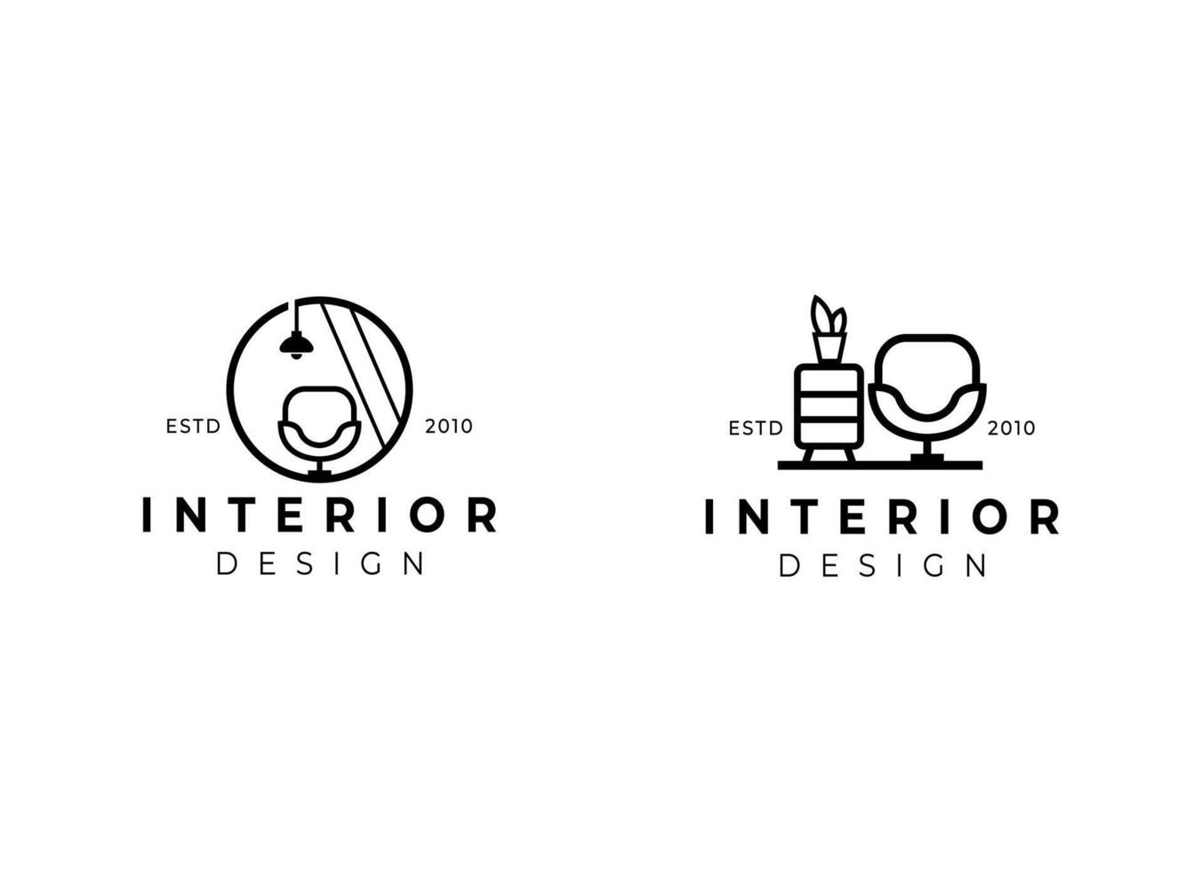 interno minimalista camera, galleria mobilia logo design vettore