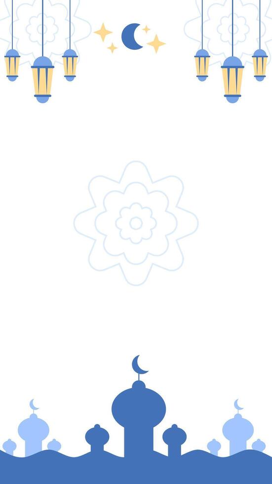 illustrazione di Ramadan kareem sfondo con moschea, lanterna, e mezzaluna Luna. verticale fondale per sociale media inviare modello o sfondo. leggero variante. vettore