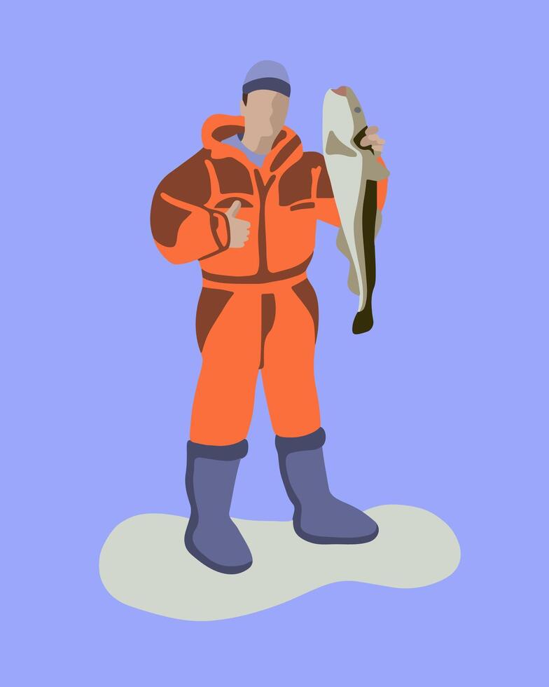 vettore isolato illustrazione di pescatore con presa.